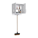 Tuhome Kymo Wall Storage Cabinet with Double Doors, Internal Shelving and Integrated Broom Hangers, Space-Saving Wall-Mounted Utility Organizer for Cleaning Supplies with Modern Design and Durable Construction