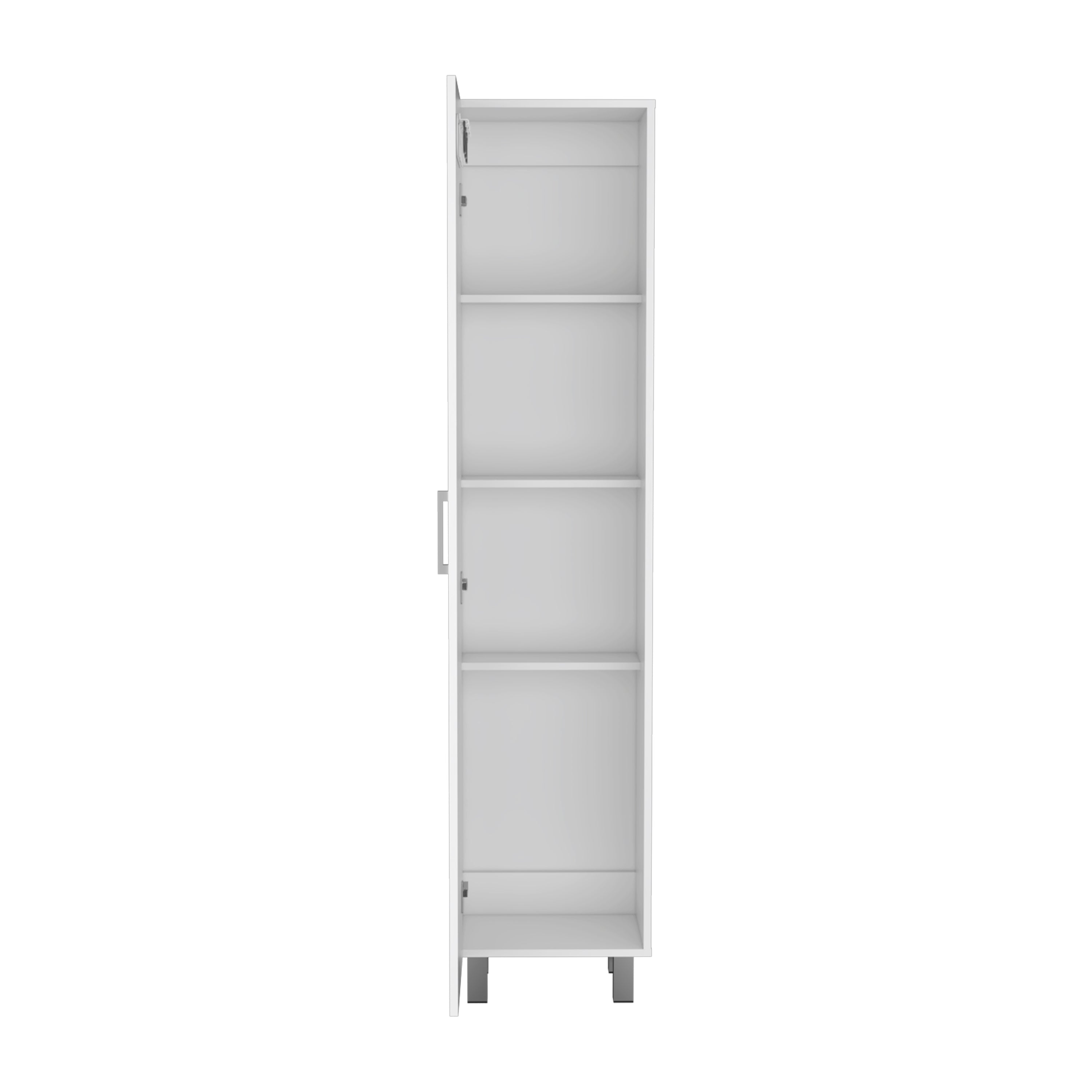 Vernon Slim Storage Cabinet with 4-Tier Shelf and Broom Hangers, White Finish