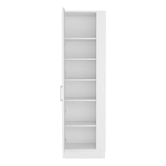 Fairfield Utility Storage Cabinet with 6-Tier Shelf and Broom Hangers, White Finish