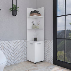 Vestal Tall Corner Cabinet with 3-Tier Shelf and 2-Door, White Finish