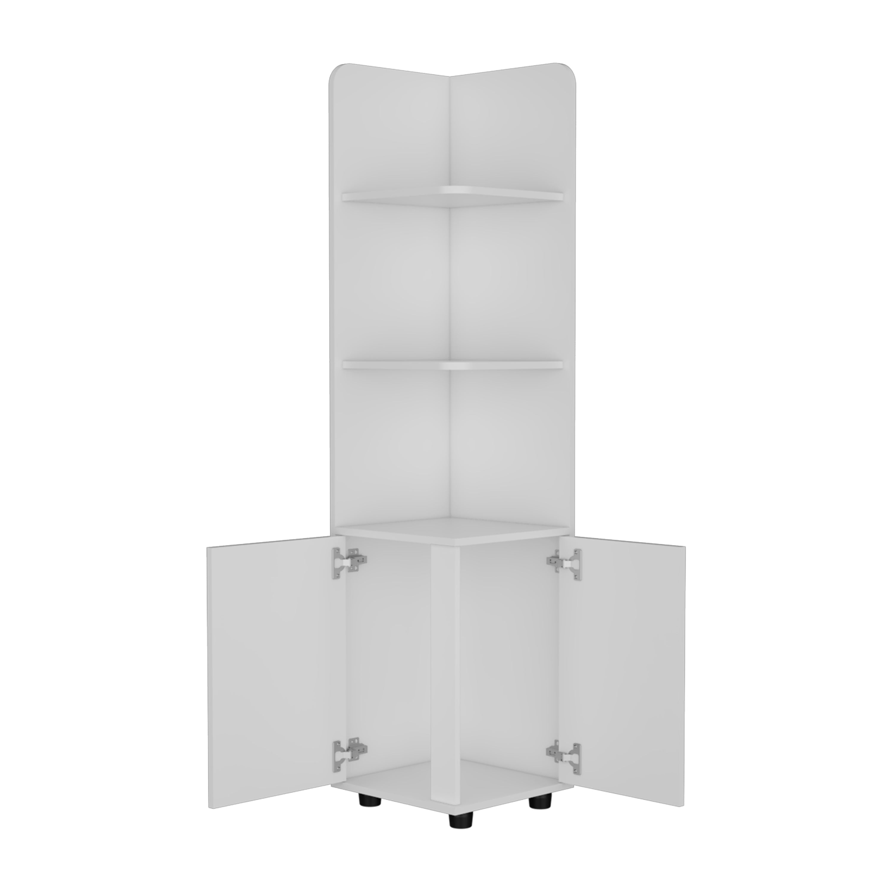 Vestal Tall Corner Cabinet with 3-Tier Shelf and 2-Door, White Finish