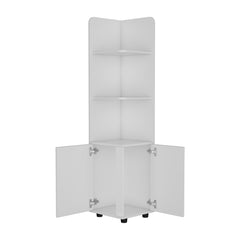 Vestal Tall Corner Cabinet with 3-Tier Shelf and 2-Door, White Finish