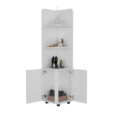 Tuhome Malibu 62" Tall Double Door Corner Linen Cabinet with Four Spacious Shelves, Freestanding Vertical Storage Tower for Towels Toiletries and Bathroom Essentials, Modern Space-Saving Organizer Unit