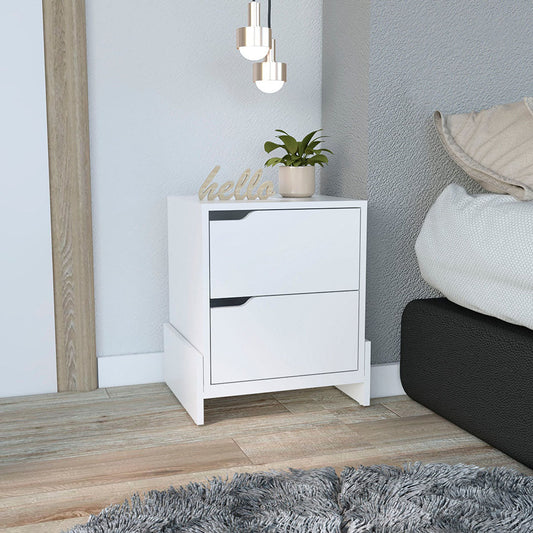 Luss Nightstand, Bedside Table With 2-Drawers, White And Macadamia Finish