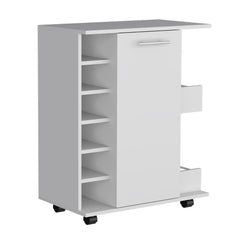 DEPOT E-SHOP Selden Bar Cart with 6-Built in Bottle Racks, Casters and 2-Open Side Shelves, White