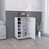 Lothian Bar Cart with Single-Door Cabinet, Two Side Storage Shelves, Built-In Six-Bottle Wine Rack and Smooth-Rolling Casters for Mobile Entertaining, Organized Beverage Service and Stylish Home Bar Functionality