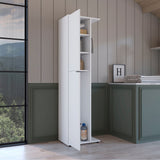 TUHOME Austin Storage Broom Closet with Magnetic-Closure Doors, Tall Multi-Purpose Utility Cabinet for Cleaning Supplies, Durable Engineered Wood Construction and Space-Saving Design Available in White, Black or Beige