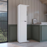 TUHOME Austin Storage Broom Closet with Magnetic-Closure Doors, Tall Multi-Purpose Utility Cabinet for Cleaning Supplies, Durable Engineered Wood Construction and Space-Saving Design Available in White, Black or Beige