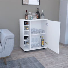 DEPOT E-SHOP Tilden Bar Cart Sleek Mobile Cocktail Station with Built-in Bottle Storage, White