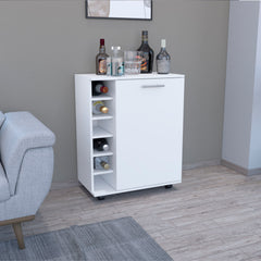 DEPOT E-SHOP Tilden Bar Cart Sleek Mobile Cocktail Station with Built-in Bottle Storage, White