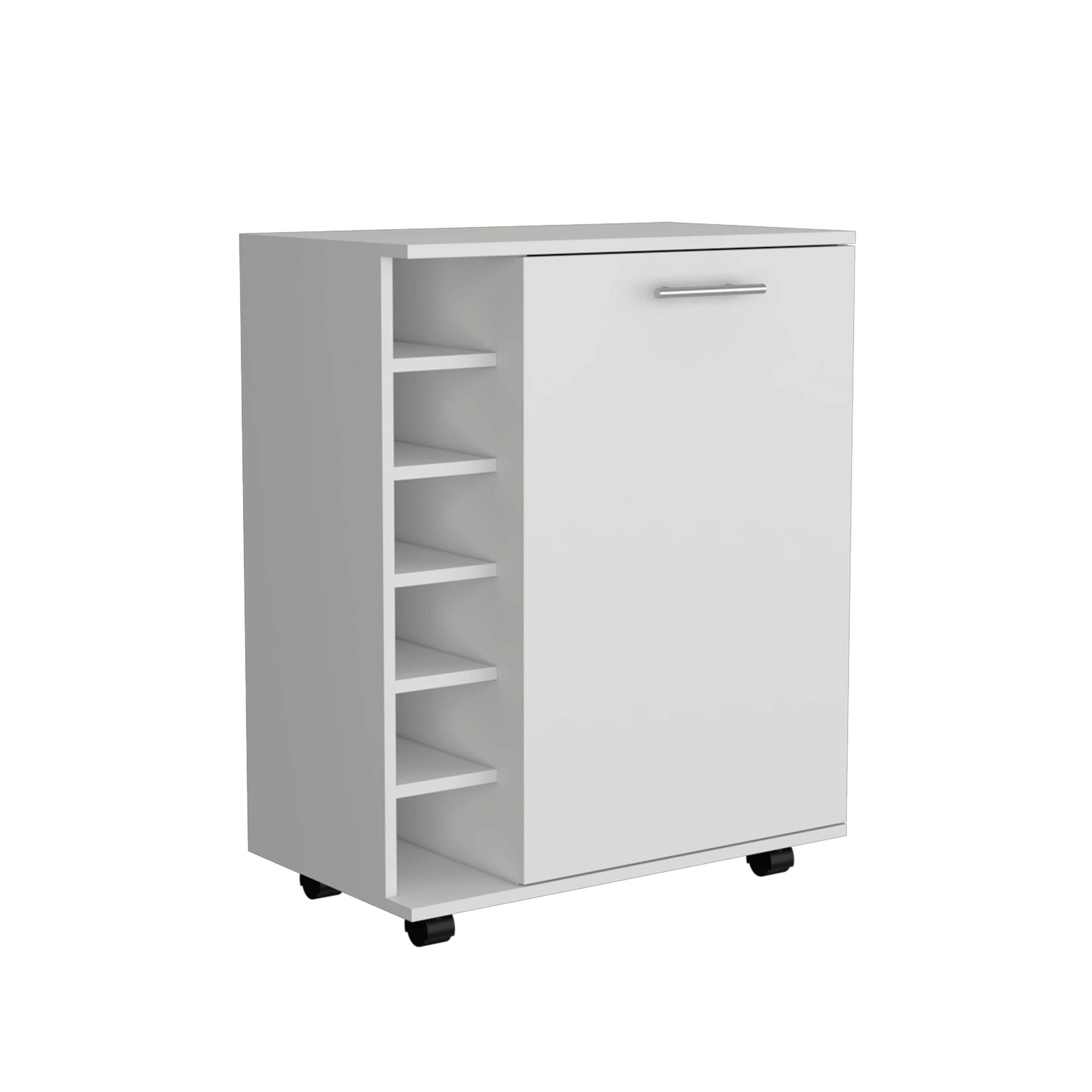 DEPOT E-SHOP Tilden Bar Cart Sleek Mobile Cocktail Station with Built-in Bottle Storage, White