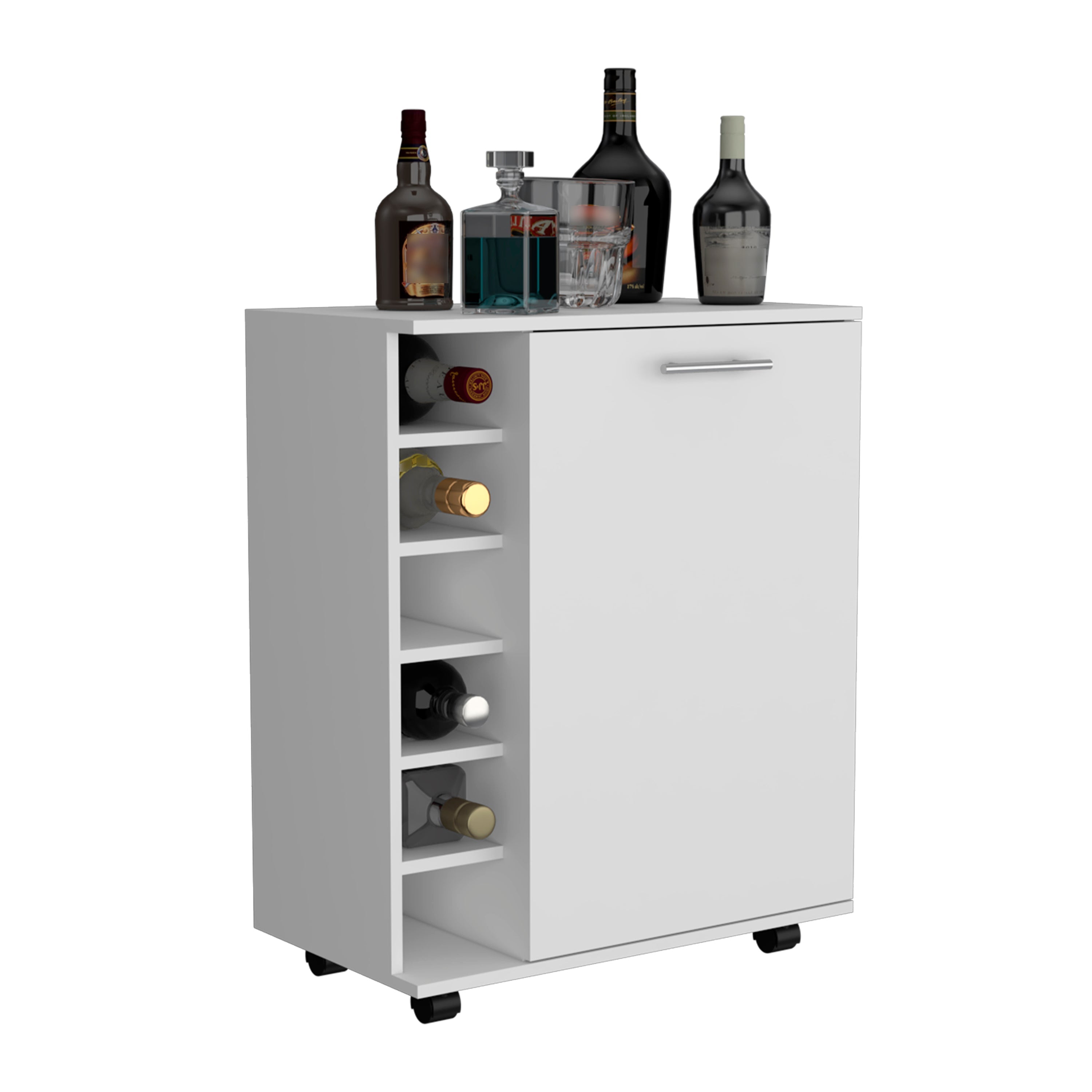 DEPOT E-SHOP Tilden Bar Cart Sleek Mobile Cocktail Station with Built-in Bottle Storage, White