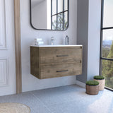 Praga Floating Vanity Sink with Two Storage Drawers, Wall-Mounted Space-Saving Design, Modern Handles and Integrated Basin for Enhanced Bathroom Organization, Contemporary Style and Everyday Convenience