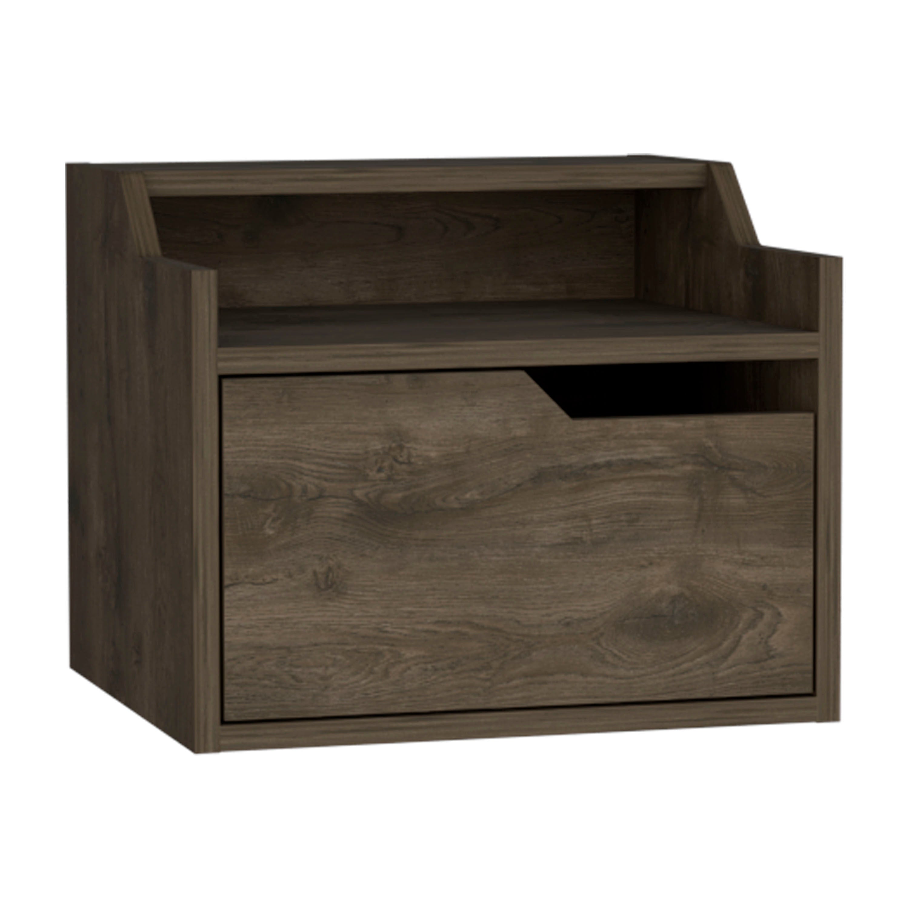 DEPOT E-SHOP Winchester Floating Nightstand, Modern Dual-Tier Design with Spacious Single Drawer Storage, Dark Brown