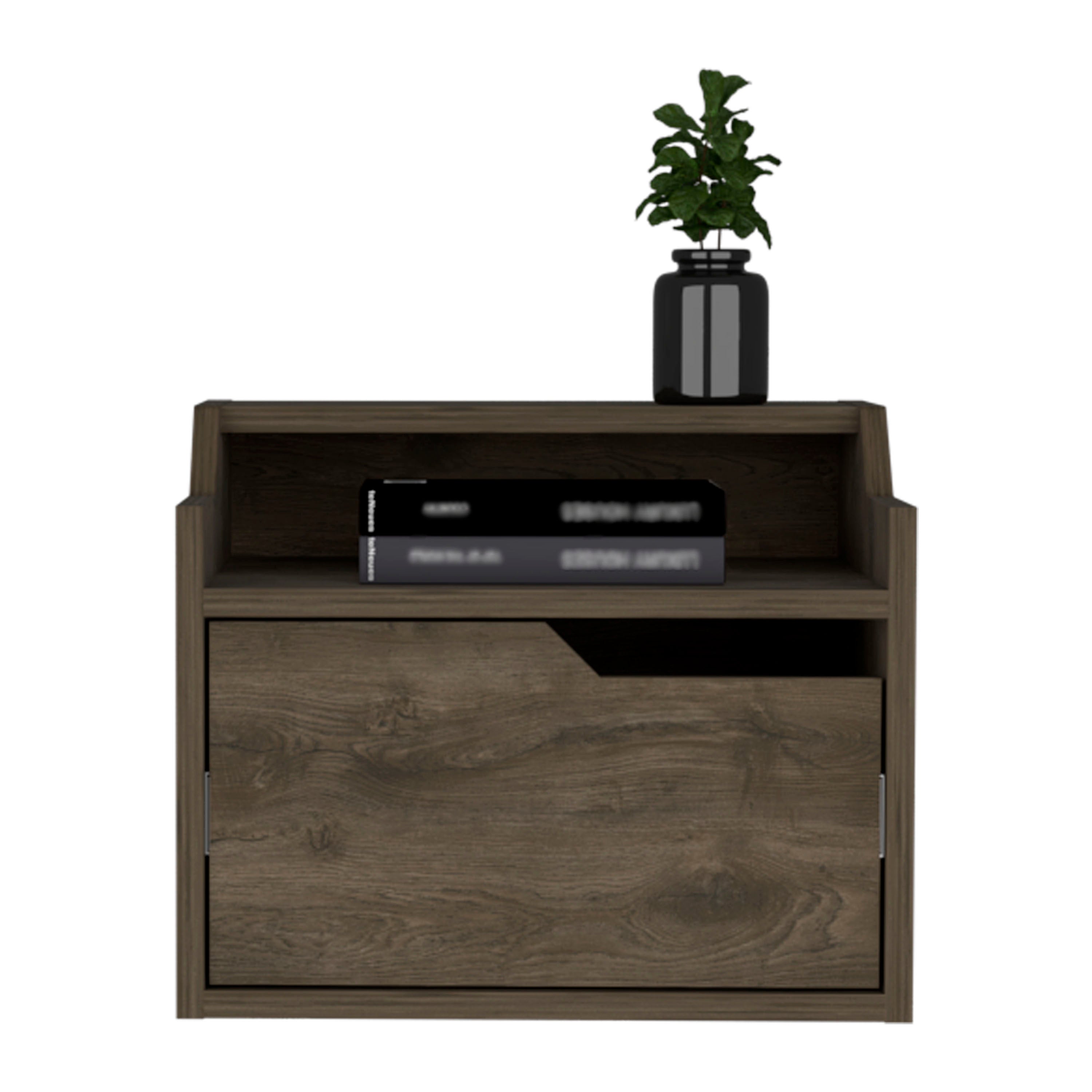 DEPOT E-SHOP Winchester Floating Nightstand, Modern Dual-Tier Design with Spacious Single Drawer Storage, Dark Brown