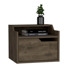 DEPOT E-SHOP Winchester Floating Nightstand, Modern Dual-Tier Design with Spacious Single Drawer Storage, Dark Brown