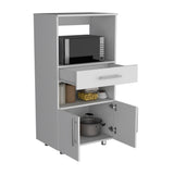 TUHOME Worland Pantry Cabinet with Integrated Microwave Stand, Multi-Functional Storage Featuring Drawer, Open Shelf and Two-Door Lower Compartment, Space-Saving Kitchen Organizer Designed for Modern Homes