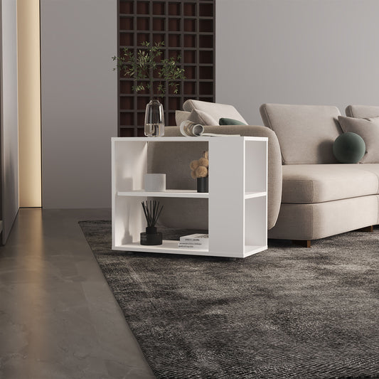 Gardin 19.7" High Side Table with Two Storage Shelves, Modern End Table and Sofa Table for Living Room or Outdoor Use, Compact Accent Table with Open Shelving and Decorative Display Space