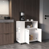 Eldon Two-Door Kitchen Base Cabinet Cart with Four Shelves, Side Storage, Locking Casters, Mobile Microwave Stand, Kitchen Organizer for Small Appliances and Counter Space Expansion