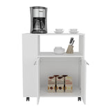 Eldon Two-Door Kitchen Base Cabinet Cart with Four Shelves, Side Storage, Locking Casters, Mobile Microwave Stand, Kitchen Organizer for Small Appliances and Counter Space Expansion