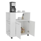 Eldon Two-Door Kitchen Base Cabinet Cart with Four Shelves, Side Storage, Locking Casters, Mobile Microwave Stand, Kitchen Organizer for Small Appliances and Counter Space Expansion