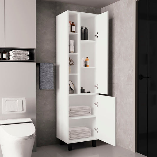 Stanton Tall Storage Cabinet with Two Doors and Three Open Shelves, Freestanding Vertical Organizer for Towels, Toiletries, and Cleaning Supplies, Perfect for Bathrooms, Laundry Rooms, and Utility Spaces