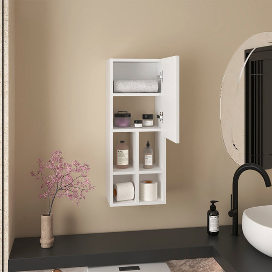 Niwot Wall Bathroom Cabinet with One Door and 6 Open Compartments, Space-Saving Organizer for Toiletries, Towels, and Bathroom Essentials, Stylish and Practical Wall-Mounted Storage Solution