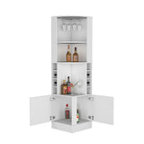 Kava Being Corner Bar Cabinet with Glass Rack, Double-Door Storage Cabinet, Built-In Eight-Bottle Wine Rack, Modern Corner Liquor Cabinet for Living Room, Home Bar, Kitchen or Dining Room Organization