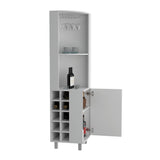 Tuhome Kaia 70-Inch Tall Corner Bar Cabinet with Built-In Wine Storage, Ten Bottle Cubbies, Four Shelves, Stemware Rack, Space-Saving Home Bar Furniture for Living Room or Dining Room Organization
