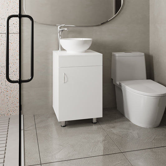 Tacna 18" Wide Free Standing One-Door Bathroom Vanity with Vessel Porcelain Sink, Compact Bathroom Storage Solution, Sleek and Elegant Design for Small Spaces, Modern and Functional Bathroom Organizer