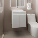 Meka Wall-Mounted Bathroom Vanity Console Modern Design Featuring Two Access Doors and Integrated Resin Sink Ample Concealed Storage Solution Perfect for Optimizing Space in Smaller Bathrooms