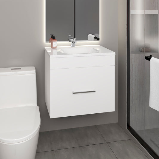 Hatta Modern Bathroom Vanity with Sleek Finish and Ample Storage Featuring One Concealed Cabinet Door Two Functional Pull-Out Drawers and One Open Lower Shelf Perfect Design for Optimized Utility