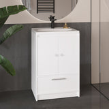 Madison Freestanding Bathroom Vanity Console Modern Design Featuring Two Cabinet Doors and One Pull-Out Utility Drawer Ample Storage Solution for Superior Organization and Utility in Large Spaces