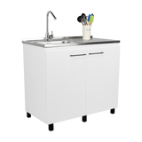 Tuhome Napoles Utility Sink with Cabinet, Stainless Steel Countertop, Interior Storage Shelf, Wide Dual-Door Base Cabinet, Modern Multi-Purpose Laundry and Kitchen Utility Station for Home Organization