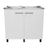 Tuhome Napoles Utility Sink with Cabinet, Stainless Steel Countertop, Interior Storage Shelf, Wide Dual-Door Base Cabinet, Modern Multi-Purpose Laundry and Kitchen Utility Station for Home Organization