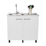 Tuhome Napoles Utility Sink with Cabinet, Stainless Steel Countertop, Interior Storage Shelf, Wide Dual-Door Base Cabinet, Modern Multi-Purpose Laundry and Kitchen Utility Station for Home Organization