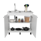 Tuhome Napoles Utility Sink with Cabinet, Stainless Steel Countertop, Interior Storage Shelf, Wide Dual-Door Base Cabinet, Modern Multi-Purpose Laundry and Kitchen Utility Station for Home Organization
