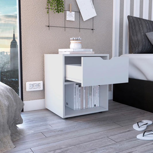 TUHOME Aberdeen 19.7-Inch High Nightstand with Central Drawer, Open Bottom Storage Compartment and Versatile Top Surface, Modern Engineered Wood Bedside  for Organized Bedrooms