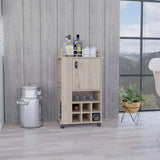 Fargo Bar Cart with Built-In Wine Storage for Six Bottles, Single-Door Cabinet, Open Display Shelf, Spacious Serving Top and Smooth-Rolling Casters for Versatile Home Entertaining and Stylish Beverage Organization