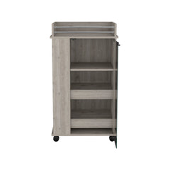 DEPOT E-SHOP Lansing Bar Cart with Glass Door, 2-Side Shelves and Casters, Light Gray