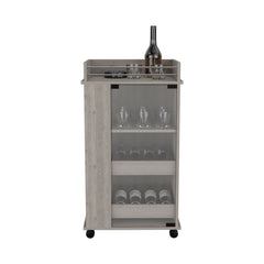 DEPOT E-SHOP Lansing Bar Cart with Glass Door, 2-Side Shelves and Casters, Light Gray