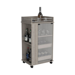 DEPOT E-SHOP Lansing Bar Cart with Glass Door, 2-Side Shelves and Casters, Light Gray