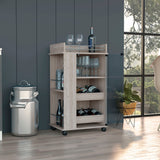 Baltimore Bar Cart with Glass Door Cabinet, Two Side Display Shelves, Spacious Serving Top and Smooth-Rolling Casters for Mobile Home Entertaining, Organized Bottle Storage and Stylish Cocktail Preparation