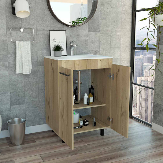 Tuhome Khari 24" Floor Cabinet with Double Doors, Two Shelves, Adjustable Legs, Modern Storage Solution for Bathroom