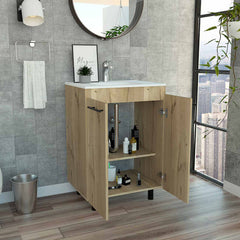 Dustin Freestanding Sink Cabinet, Four Legs, Double Door, Two Shelves