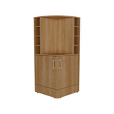 TUHOME Jakes 42" Tall Corner Bar Cabinet with Eight Wine Bottle Cubbies, Double-Door Storage Cabinet, Space-Saving Liquor Organizer for Living Room or Dining Room, Modern Home Bar Furniture with Functional Shelves and Elegant Design