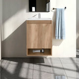 Nissi Floating Wall-Mounted Bathroom Vanity with Resin Sink, One-Door Cabinet, Compact 18" Design in Natural Oak, Space-Saving and Modern Solution for Small Bathrooms, Powder Rooms, and Guest Bathrooms