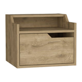 TUHOME Busan Floating Nightstand with Wall-Mounted Design, Single Storage Drawer and Two-Tier Upper Shelves Offering Modern Bedroom Organization, Space-Saving Convenience and Durable Engineered Wood Construction