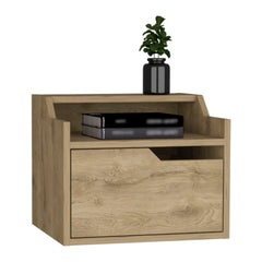 DEPOT E-SHOP Winchester Floating Nightstand, Modern Dual-Tier Design with Spacious Single Drawer Storage, Macadamia