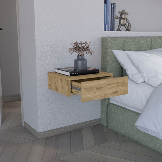 DEPOT E-SHOP Ivor Floating Nightstand, Modern Wall-Mounted Bedside Shelf with Drawer, Macadamia